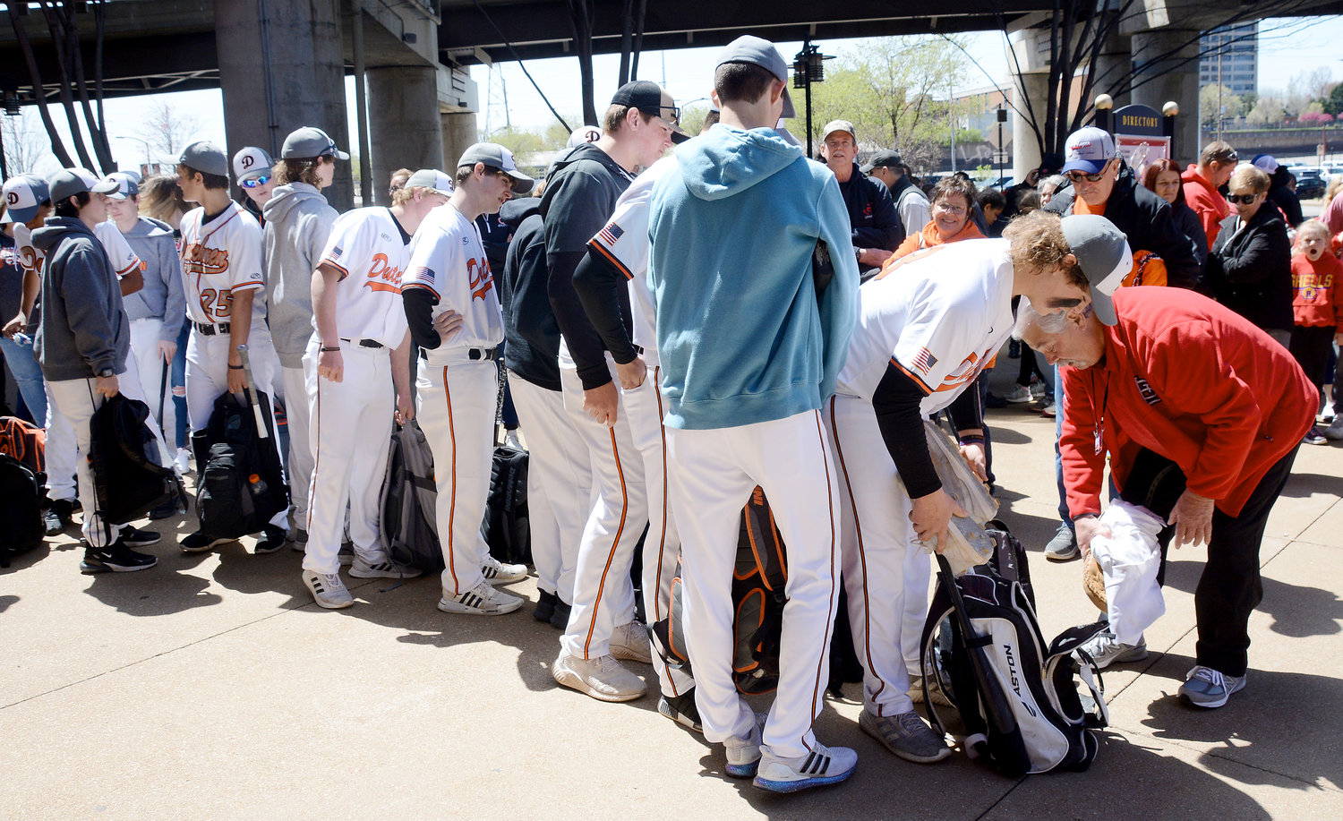 St. Louis Cardinals personnel searched bags prior to the Dutchmen baseball team entering the stadium.